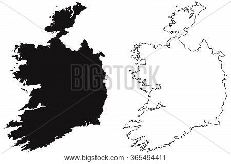 Ireland Country Map. Black Silhouette And Outline Isolated On White Background. Eps Vector