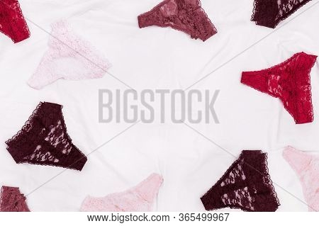 Frame From Different Panties Fow Women. Fashion Trendy Lace Lingerie. Colorful Underwear. Female War