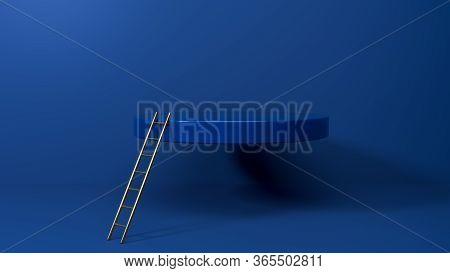 Golden Stepladder Leading To Round Blue Podium, Stage Or Pedestal In The Blue Studio. Perfect Illust