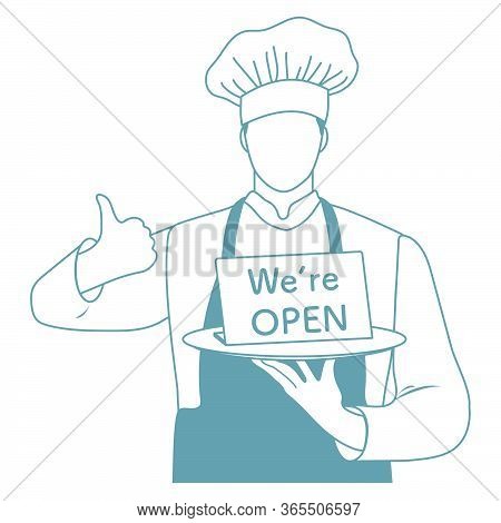 Vector Illustration Reopening Of Cafe, Restaurant After Covid-19 Quarantine, Coronavirus Pandemic. C