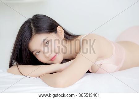 Beautiful Portrait Young Asian Woman Sexy In Underwear Figure Fit Relax With Seductive In Bedroom, A