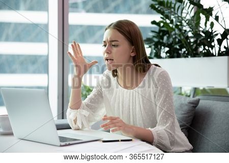 Angry Businesswoman Having Problem With Computer Feels Annoyed