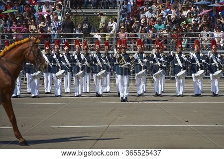 Santiago, Chile - September 19, 2016: Members Of The Chilean Army March Past During The Annual Milit