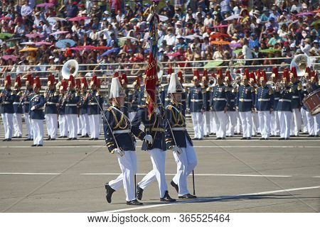 Santiago, Chile - September 19, 2016: Members Of The Chilean Army March Past During The Annual Milit