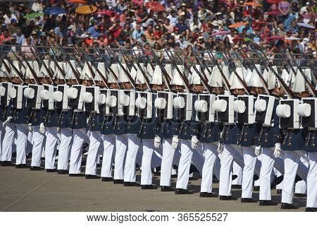 Santiago, Chile - September 19, 2016: Members Of The Chilean Army March Past During The Annual Milit