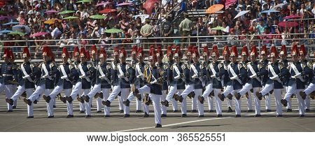 Santiago, Chile - September 19, 2016: Members Of The Chilean Army March Past During The Annual Milit