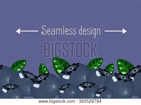Vector Seamless Design With Blueberries And Leaves On Blue Background.