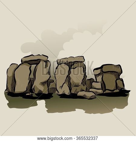 Cartoon Color Stonehenge Landscape Scene Concept Flat Design Style . Vector Illustration Of Ancient 
