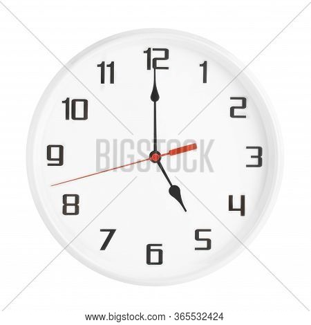 White Clock Isolated On White Background. 5 P.m. Or 5 A.m.