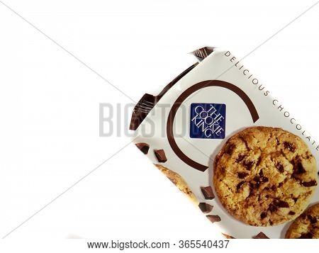 GOMEL, BELARUS - MAY 7, 2020: Cookies Merba homemade cookies with pieces of chocolate 