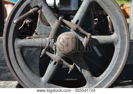 Fragment Of Retro Pump Driver With Big Fly-wheel