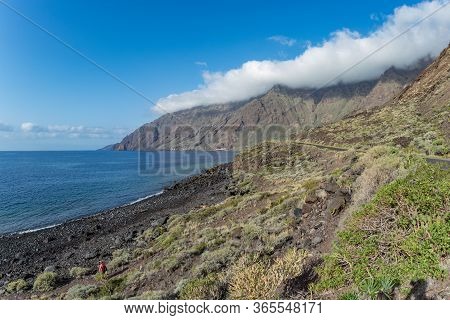 Wide Angle Panorama. Natural Beach Las Playas. Very Popular For Tourists And Locals. There You Can L