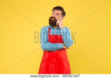 Make Healthy Decisions When Ordering Food At Restaurant. Hipster In Apron Thinking About Recipes. Ea