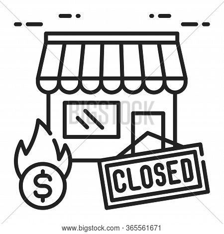 Building Closing Black Line Icon. Collapse Business. Economic Risis. Markets Plunging. Sign For Web 