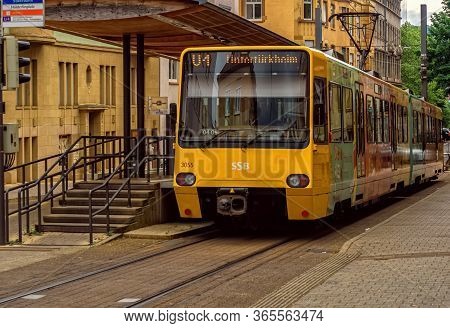 Stuttgart,germany - May 01,2020:hoelderlinplatz This Is A Small Tram Station Of The Ssb Line U4,whic