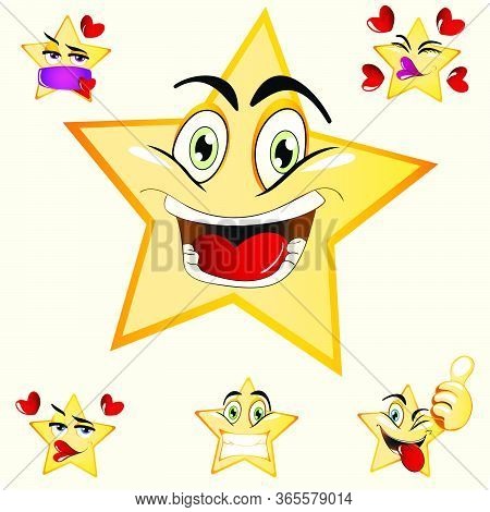 Illustration Of New Smile Star Emoji Set. Stock Vector Icon. Light Background.