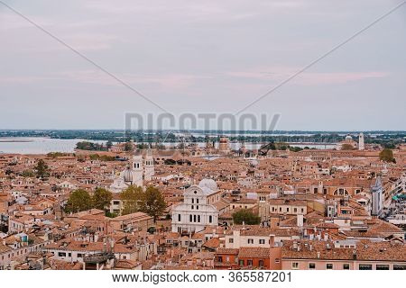 Aerial View From Huge Cathedral Bell Tower San Marco Campanile Of The Church Of San Zaccaria And San