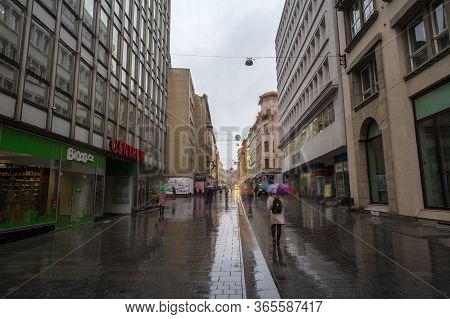 Brno, Czechia - November 5, 2019: Crowd Of People Walking In A Pedestrian Street Of Brno, Koblizna U