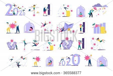 People Set For Survive Business After Covid-19 Outbreak For Infographic. Bankruptcy And Investment F