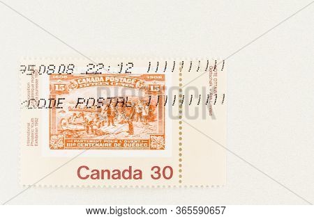 Seattle Washington - May 10, 2020:  Champlain's Departure Stamp Of 1908 On 1982 Youth Exhibition Sta