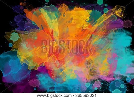 Multi Colored Aquarelle Painted Background. Abstract Fantasy Painting Colorful Multicolor Material P