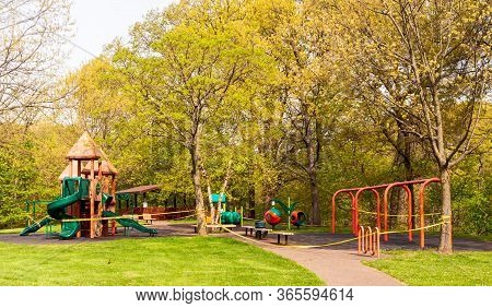 Pittsburgh, Pennsylvania, Usa 5/10/20 The Bartlett Playground In Schenley Park, Roped Off And Closed