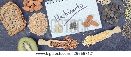 Notepad With Inscription Hashimoto And Best Nutritious Ingredients For Healthy Thyroid