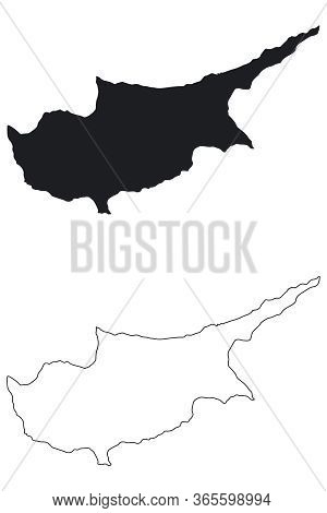 Cyprus Country Map. Black Silhouette And Outline Isolated On White Background. Eps Vector