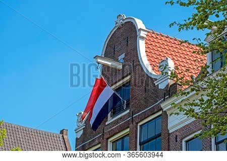 Medieval facades at the Prinsengracht in Amsterdam Netherlands at Kingsday
