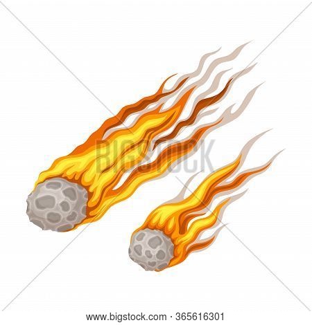 Air Stones Flying With Flame Tails As Natural Cataclysm Vector Illustration