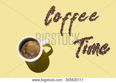 Coffee On A Yellow Background, Coffee Cups, Flat Lay