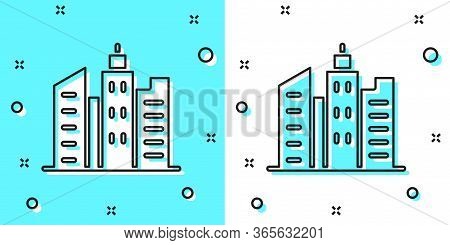 Black Line City Landscape Icon Isolated On Green And White Background. Metropolis Architecture Panor