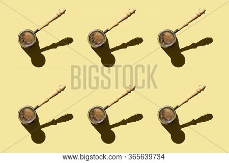 Turkish Coffee Pot On Yellow Background. Pattern