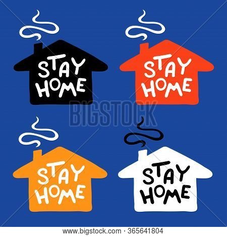 Coronavirus Collection - Stay Home Lettering - Vector Illustrations