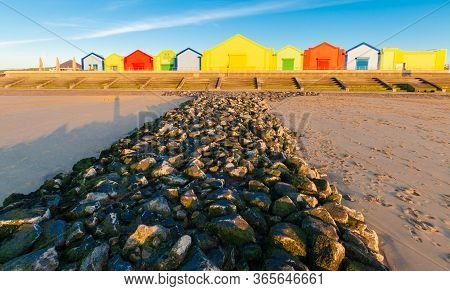Colourful Kiosks And Buildings Line The Seafront Promenade At Prestatyn, North Wales.