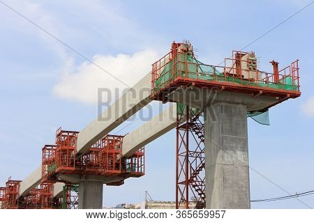 Installation Of Concrete Beams For Railway Of Sky Train Under Alignment Process