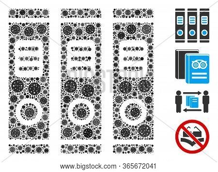 Mosaic Books United From Covid-2019 Virus Icons In Various Sizes And Color Hues. Vector Infection Ic