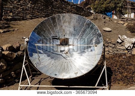 Solar Heater For Cooking In The Mountain Villages Of Nepal. Himalayas.