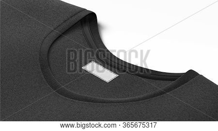 Blank Black T-shirt Collar With White Rectangular Label Mockup, 3d Rendering. Empty Shirt Docket Dis