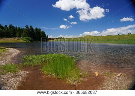 Lake At The Lavaze Pass. Lavaze Pass In South Tyrol, Bolzano Province: Is One Of The Most Fascinatin
