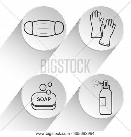Badges Of Personal Protective Equipment - Medical Mask, Latex Gloves, Soap, Antiseptic. Coronavirus,