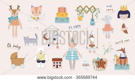 Trendy Baby And Children Illustrations, Stickers, Tattoos. Vintage Style. Vector Illustrations