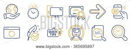 Set Of Technology Icons, Such As Education Idea, Recovery Internet. Certificate, Save Planet. Next, 