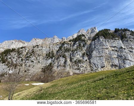 Alpine Peaks Selun And Frümsel (fruemsel Oder Frumsel) In The Churfirsten Mountain Range, Between Th