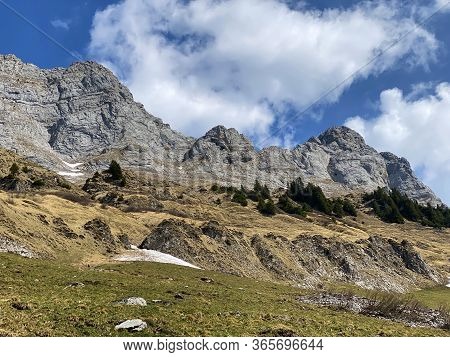 Alpine Peaks Selun And Frümsel (fruemsel Oder Frumsel) In The Churfirsten Mountain Range, Between Th
