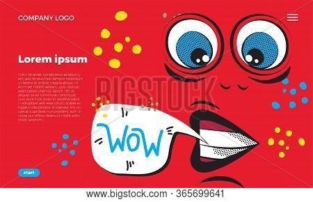 Web Page Template. Funny Emoji Face With Ductile Facial Expressions. With Place For Text In A Bubble