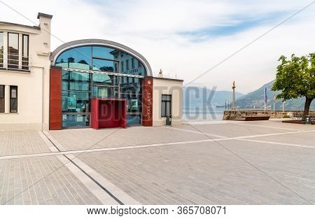 Luino, Lombardy, Italy - May 8, 2020: View Of Imbarcadero On The Freedom Square In The Center Of Sma