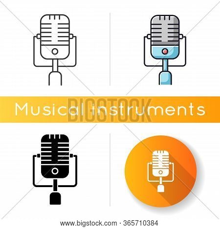 Vintage Microphone Icon. Mic To Perform Live On Stage. Musical Concert. Announcement On Radio. Karao
