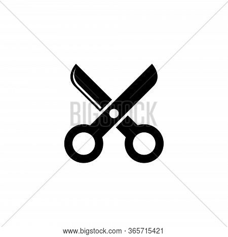 Open Sewing Scissors, Barber Tools. Flat Vector Icon Illustration. Simple Black Symbol On White Back