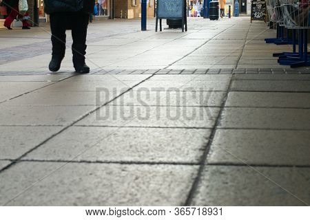 High Street Shopping Center Low Shot View In England